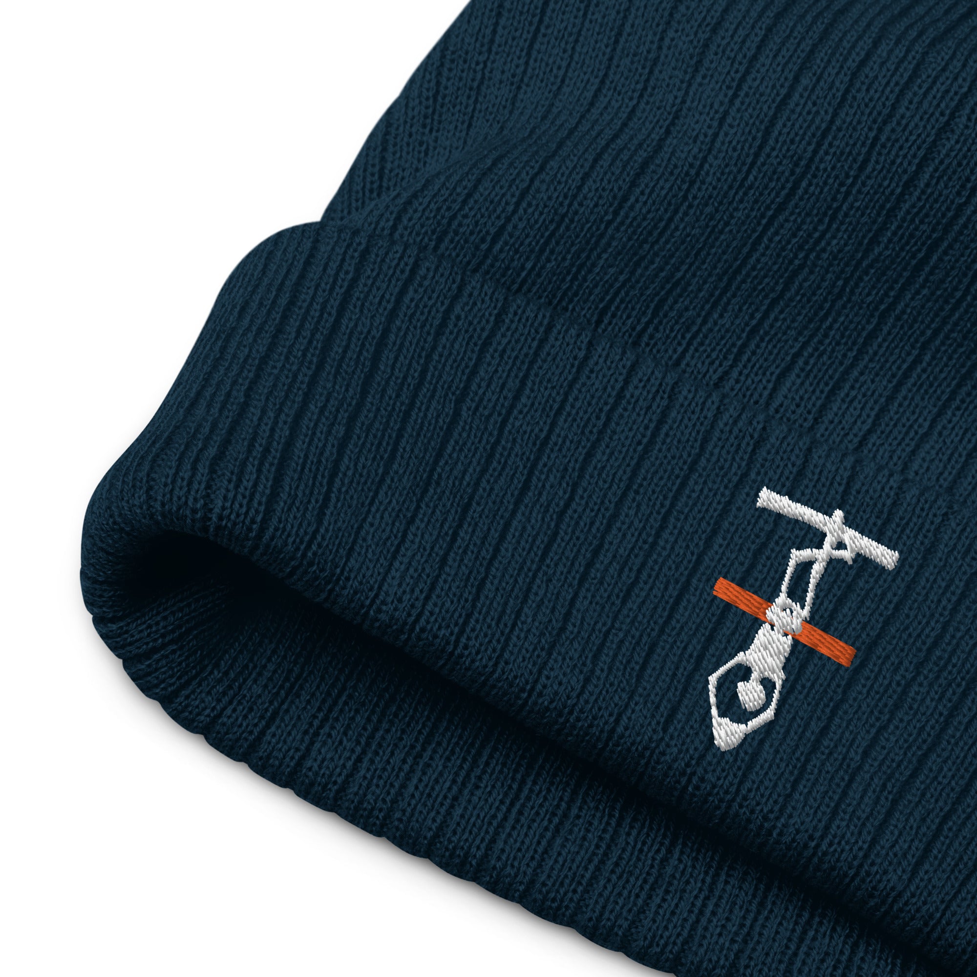 Thin Orange Line Ribbed knit beanie - White Logo